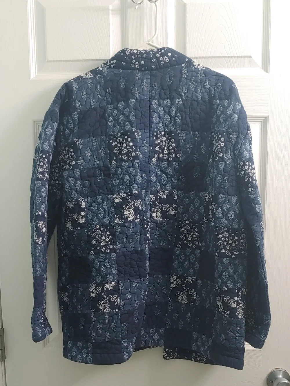 Blue Floral Quilt Jacket Patchwork Coatigan Women's Size L